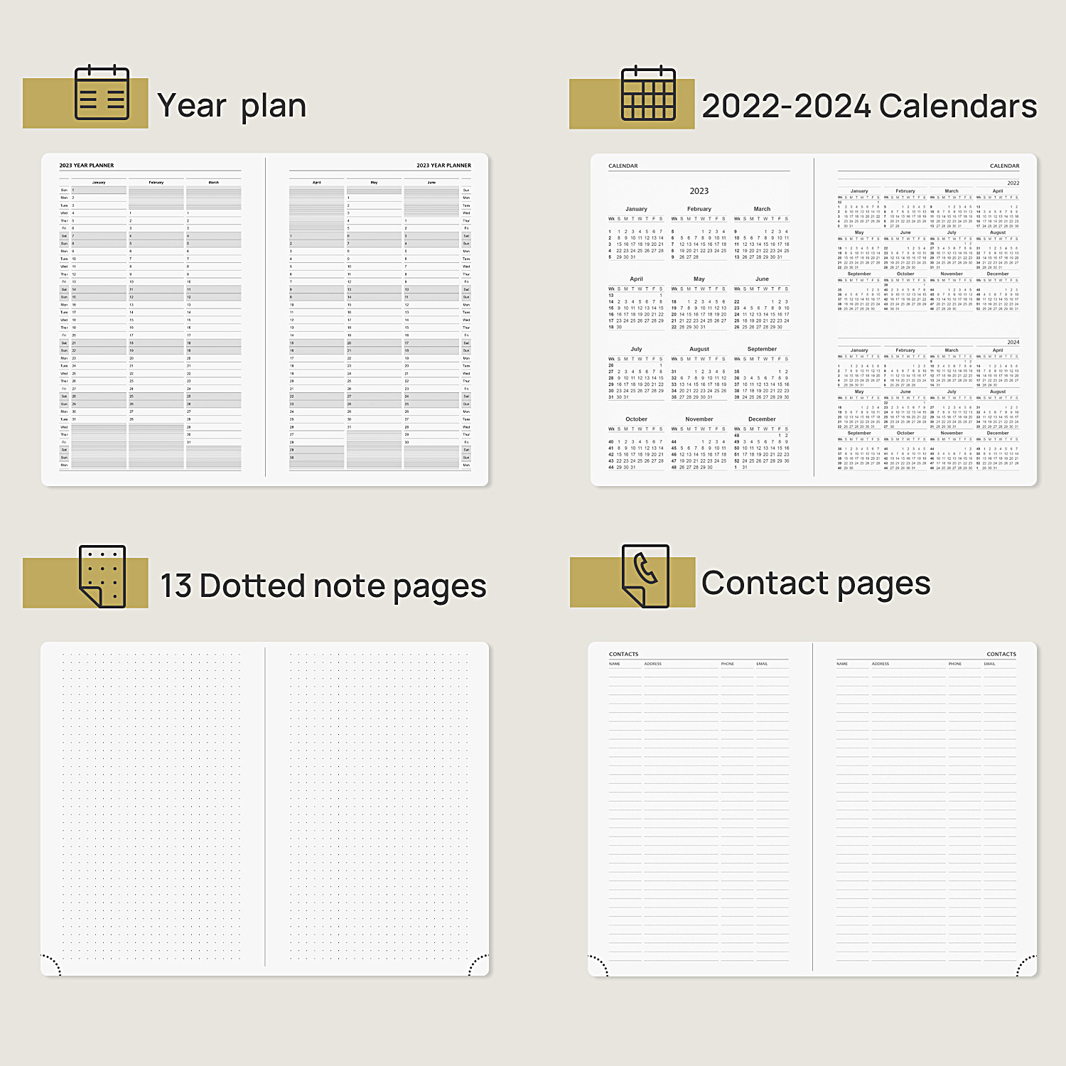 Hardcover Weekly Planner 2023 Light Green Customization Daily Schedule Paper Pocket
