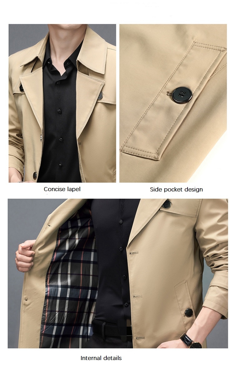 Men's Jackets Fashion Windproof Casual Slim Fit Windbreaker Long Coat With Suit Coats