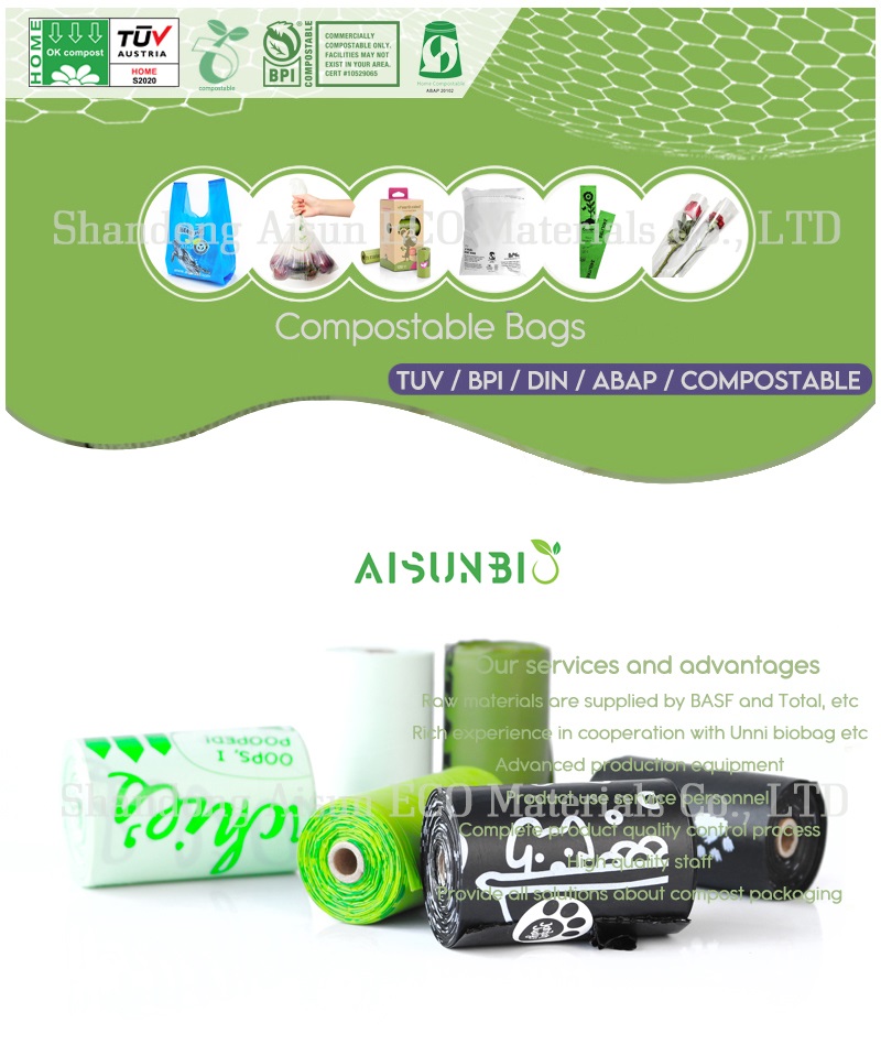 Factory Custom LOGO 100% Biodegradable Cornstarch Compostable Plastic Dog Poop Bags for pets