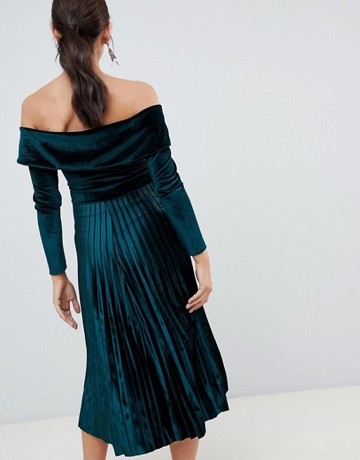 custom wholesale price maternity pleated velvet bardot midi dress