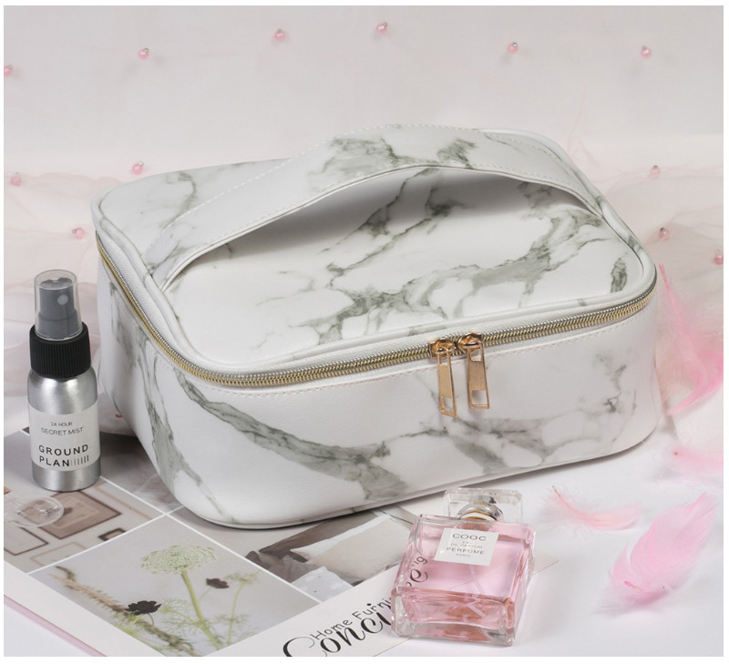 Wholesale Custom PU Leather Marble Cosmetic Bag Case Ladies Travel Portable