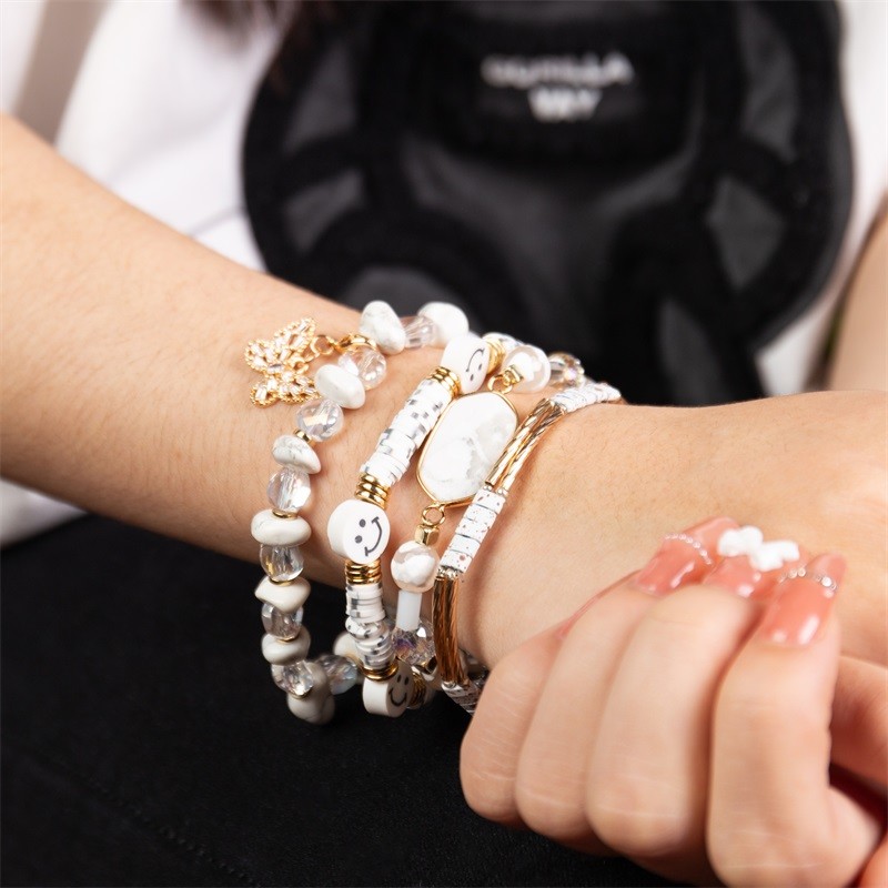 Glass Crystal Beads Butterfly Charm Stackable Bracelet Handmade Transparent