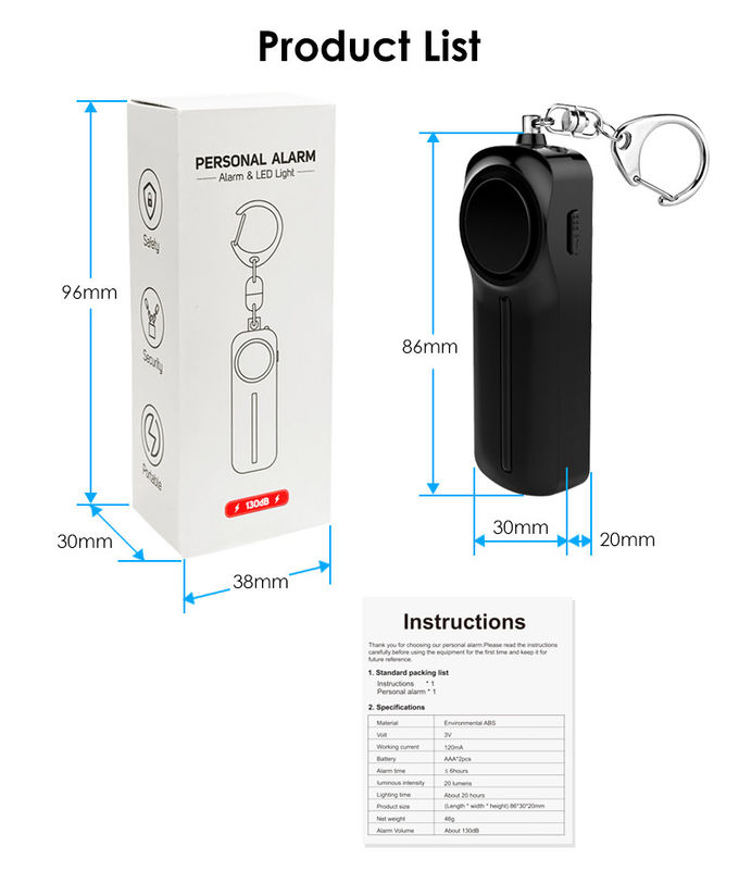 Personal Security Products with AAA Battery 130 db Personal Alarm Keychain Best Selling