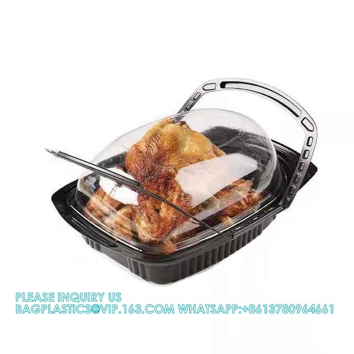 Disposable Pp Microwave Rotisserie Chicken Take Out Container Food Box With Handle Plastic Roaster Chicken Container
