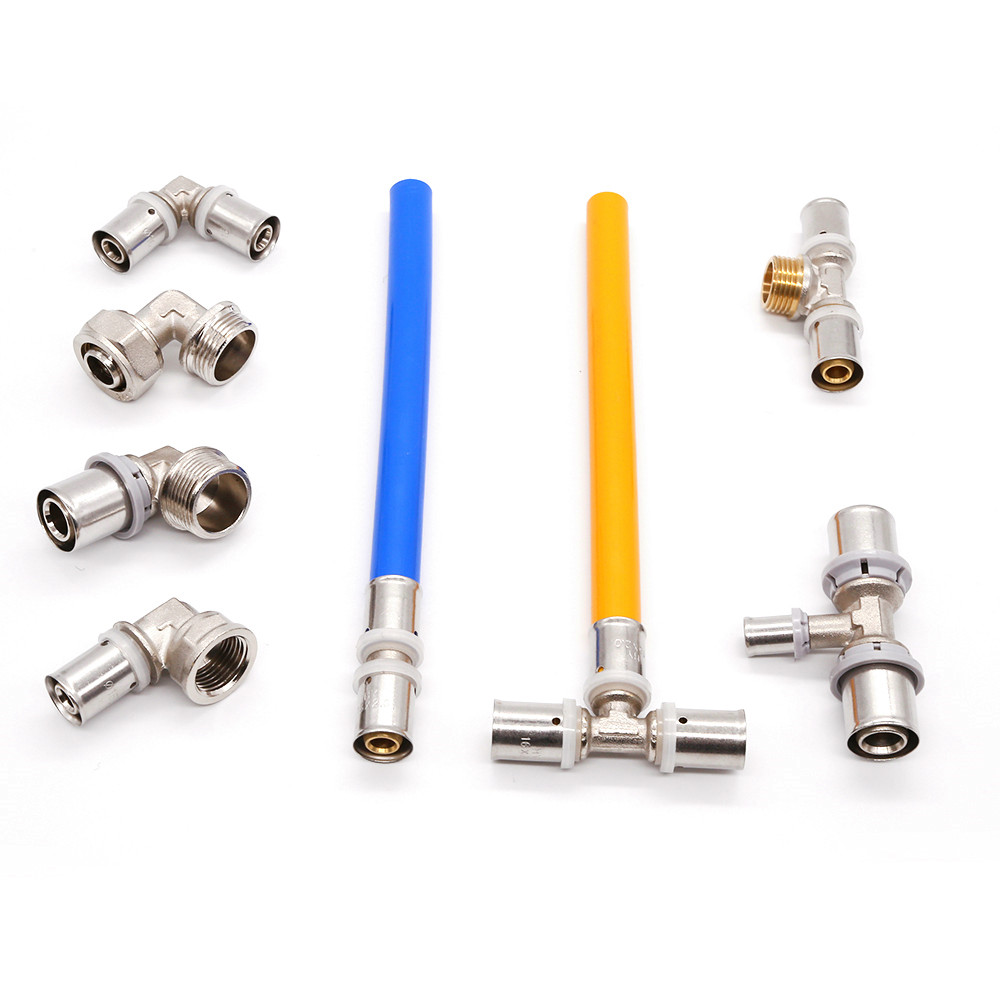 Brass press pipe fitting th type wallplate elbow female connector for pex al pex plumbing fittings