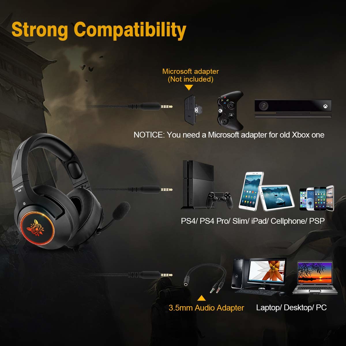 117dB 50mm K9 Noise Cancelling Gaming Headphones For PS4 PC