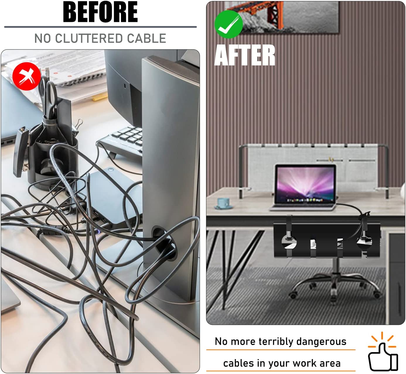 NO Drill Under Desk Cable Organizer Tray Sturdy Wire Management and C CLAMP