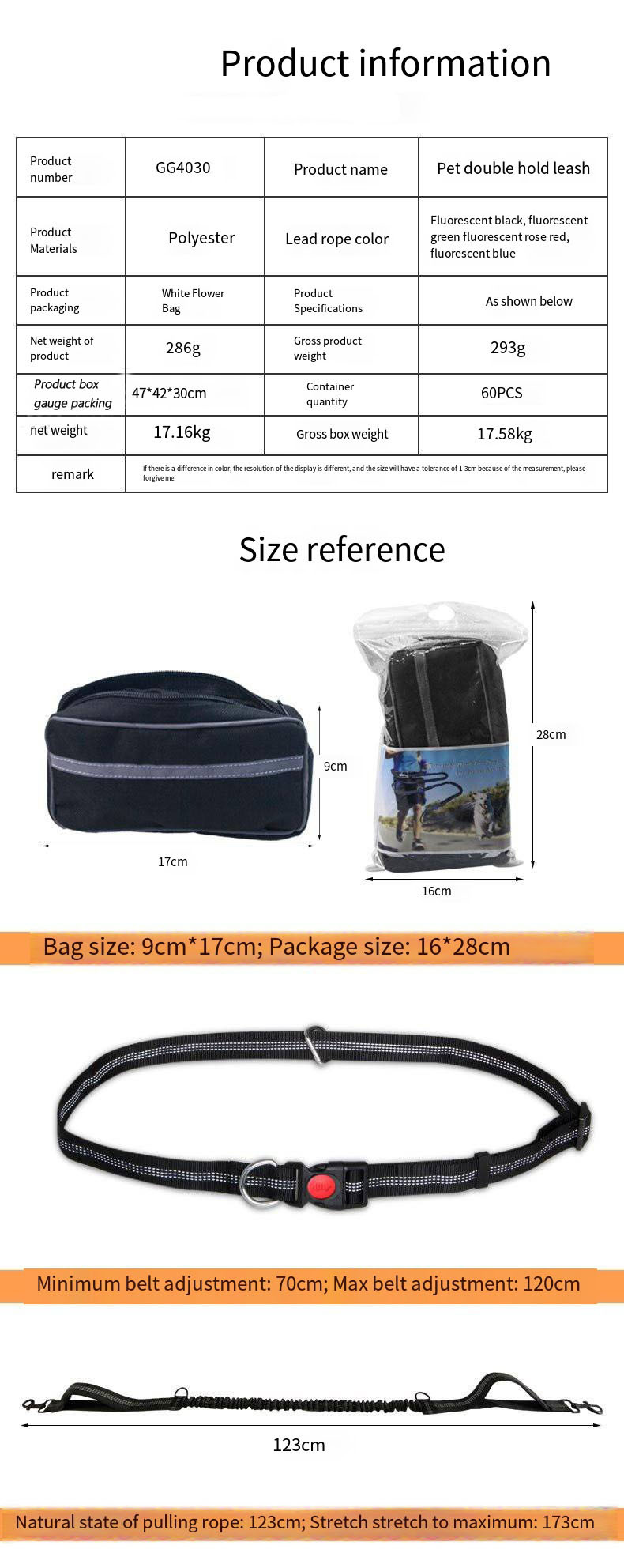 Pet Sports Running Reflective Material Leash Dog Double Handle Leash With Waist Bag Set