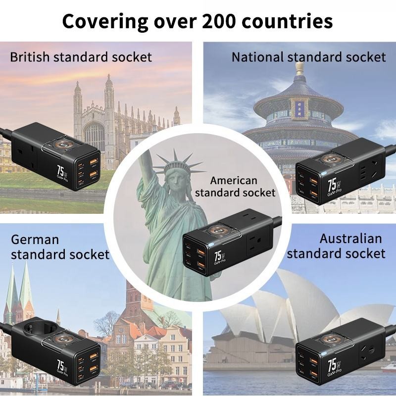 GaN Fast Wireless Charging Socket Worldwide UK US AU EU Plug In Travel Adapters