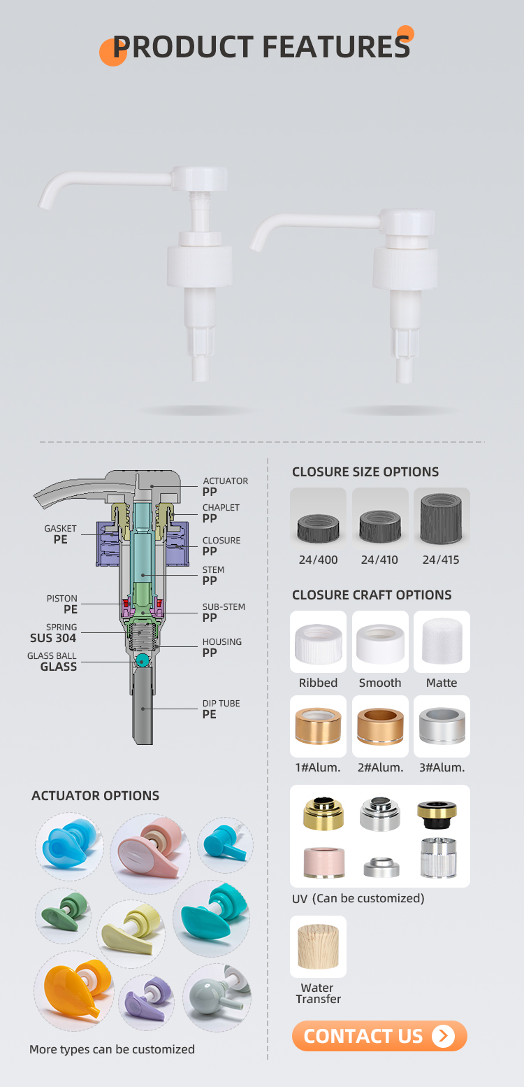 24mm 28mm Closure Size Plastic Bottle Dispenser Pump With 2ml Output