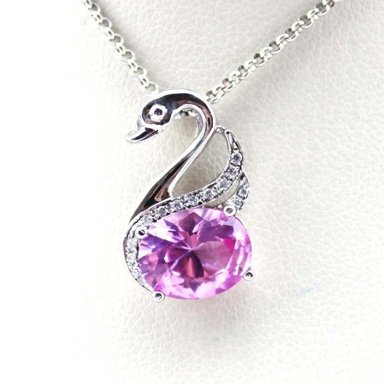 925 Sterling Silver Oval Green Cubic Zircon Swan Pendant Necklace (PSJ090)