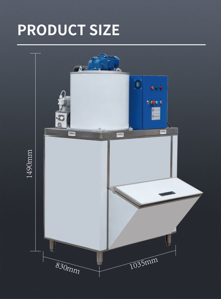 Stainless Steel Geneglace Flake Ice Machine 1 Ton Frosty Snow Cone Machine Air Cooling