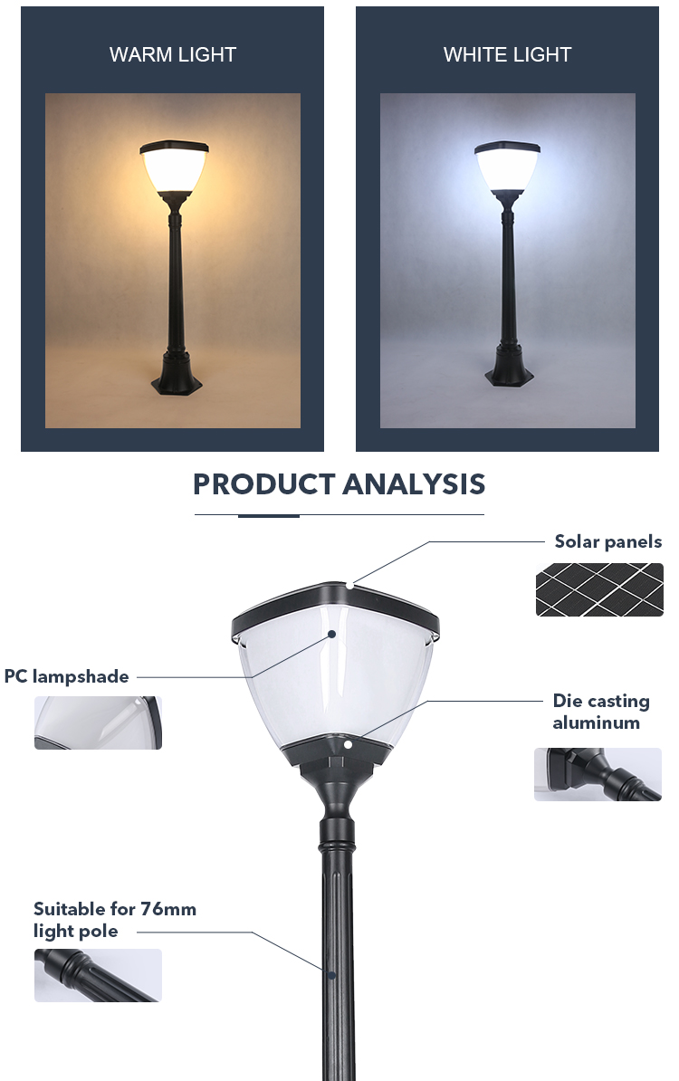 3000K 6500K Solar Powered Pole Light Outdoor Decorative Landscaping With Mono Solar Panels