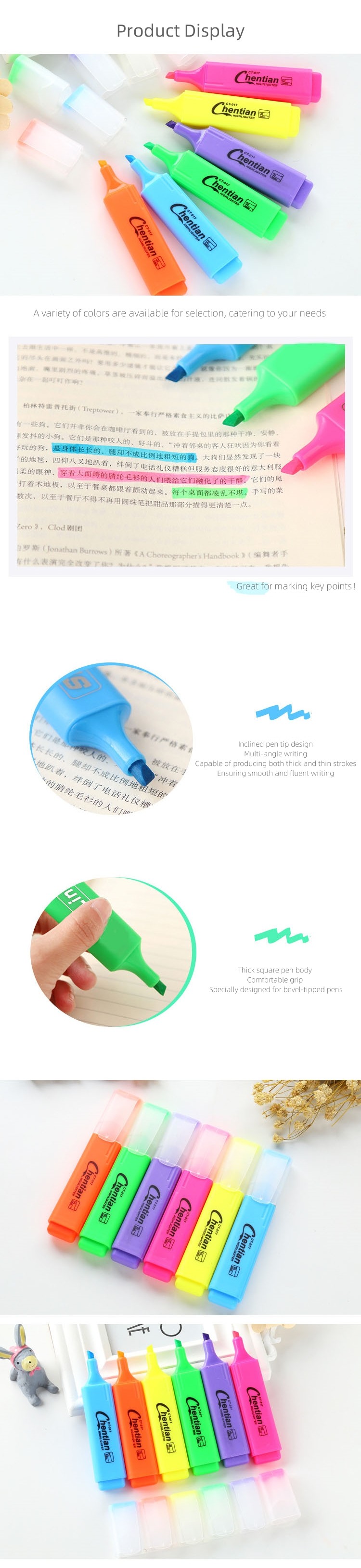 Six Color Fluorescent Highlighter Pen Large Capacity Marker Pen Coloring Marking