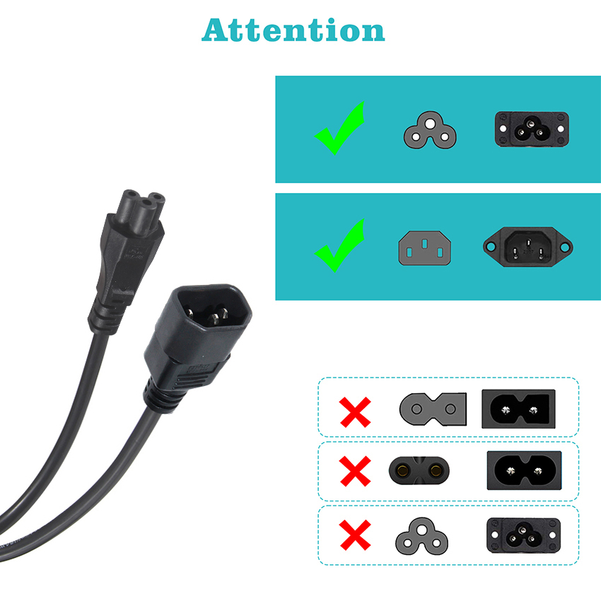 1Ft C14 Conductor Universal Laptop Power Cable with IEC C5 Female End Extension Cord