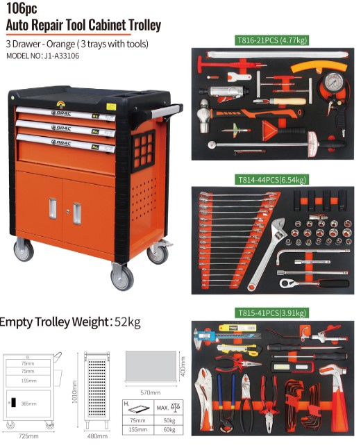 AA4C 106pcs Auto repair Tool cabinet trolley Garage Cabinet tool shelf hardware hand tools auto repair worktableJ1-A33106