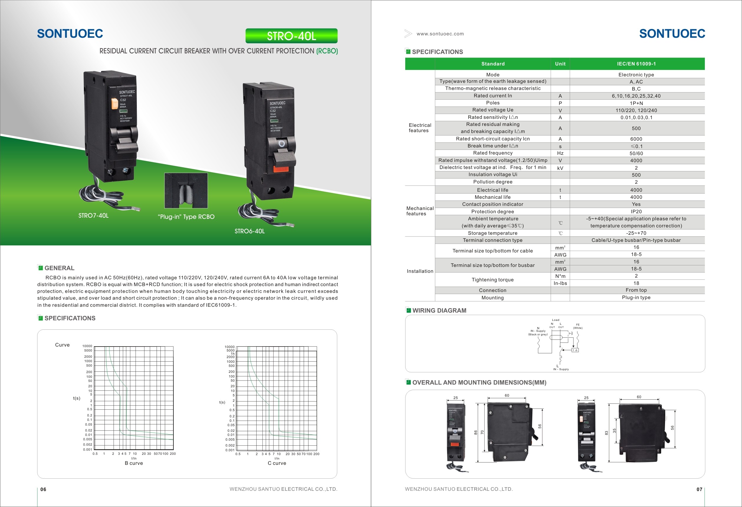 Plug-in Type RCBO Breaker 6KA Single Phase 1P+N IEC61009 Up 60A Black Color