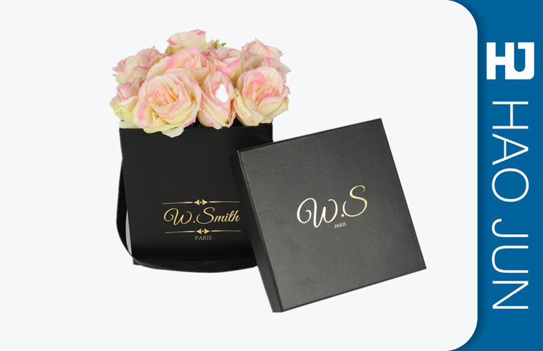 Black Flower Packing Boxes , Small Cardboard Boxes With Handles / Lids