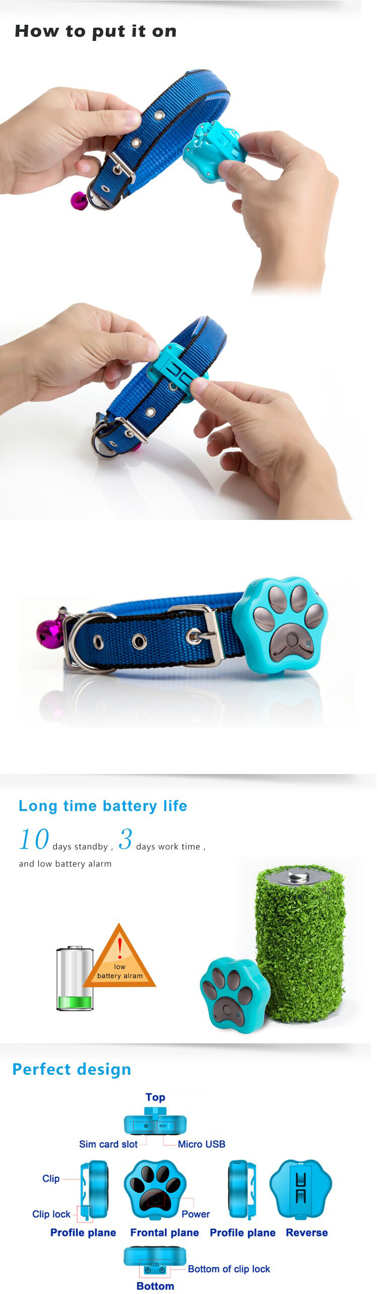 world's smallest waterproof gps pet tracker for dog/cat with long life battery RF-V30
