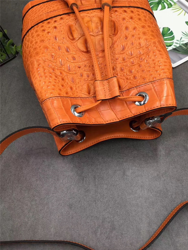 Authentic Crocodile Skin Drawstring Closure Women's Bucket Purse Exotic Alligator Leather Lady Small Tassel Shoulder Bag