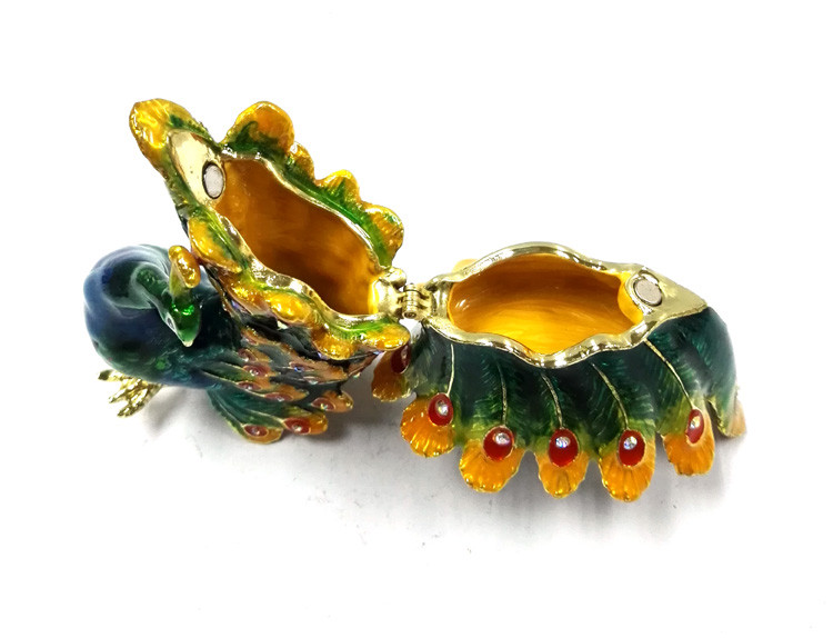 Bird metal trinket box Peacock treasure box metal jewelry box