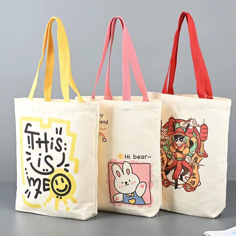 White Eco Canvas Bags With Clear LGO Beautiful Pictures Simple Style