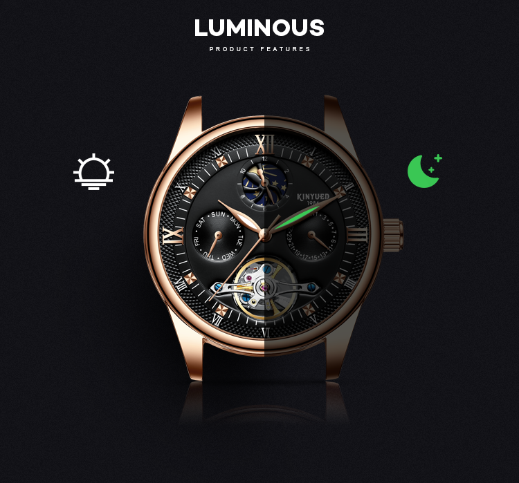 Sports Minimalist Mechanical Watch Calendar Moonphase Automatic Watch