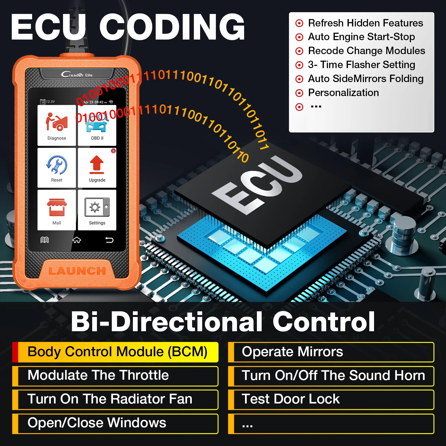 LAUNCH X431 Elite Car Full System Diagnostic Tools Auto OBD OBD2 Scanner Active Test ECU Coding Multilingual Free Update