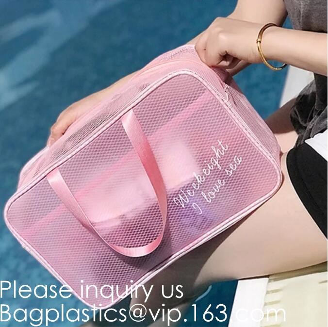 Clear Zipper Pouch with Strap Makeup Bag PVC Cosmetic Pouch,Printing Clear k Cosmetic PVC Pouch, bagease, bagplast