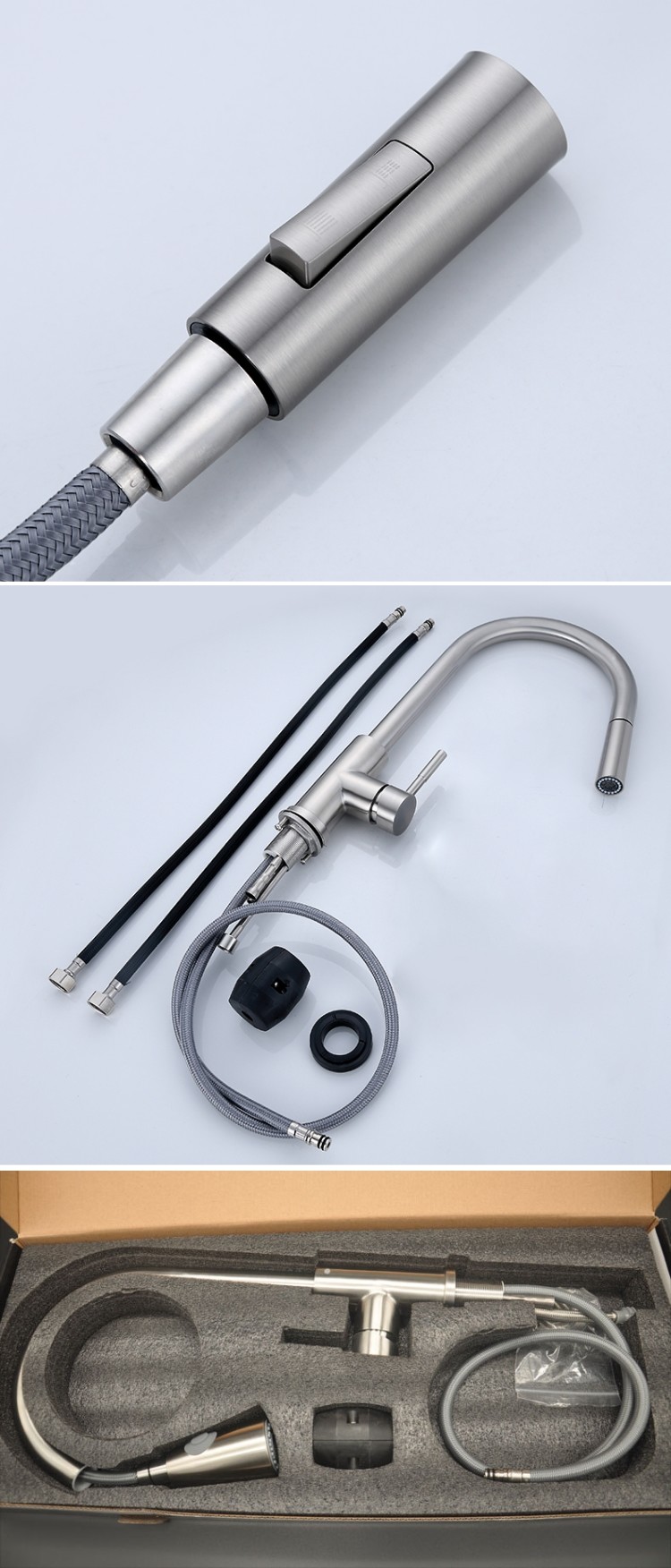 Commercial Lead Free Black Pull Out 2 Hole Kitchen Tap 35mm Ceramic Cartridge With Spray