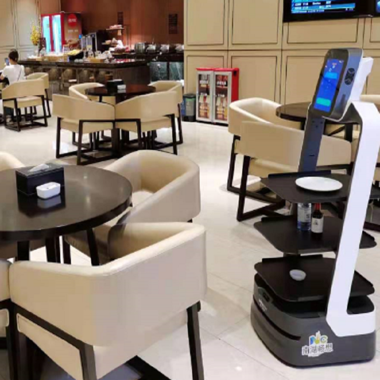 Delivery Robot AI Catering Delivery Food Waiter in Shop Voice Interaction And Advertising Delivery Robot