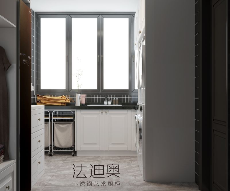 Sleek Modern Minimalist White Laundry Room Cabinet With Stainless Steel By Fadior