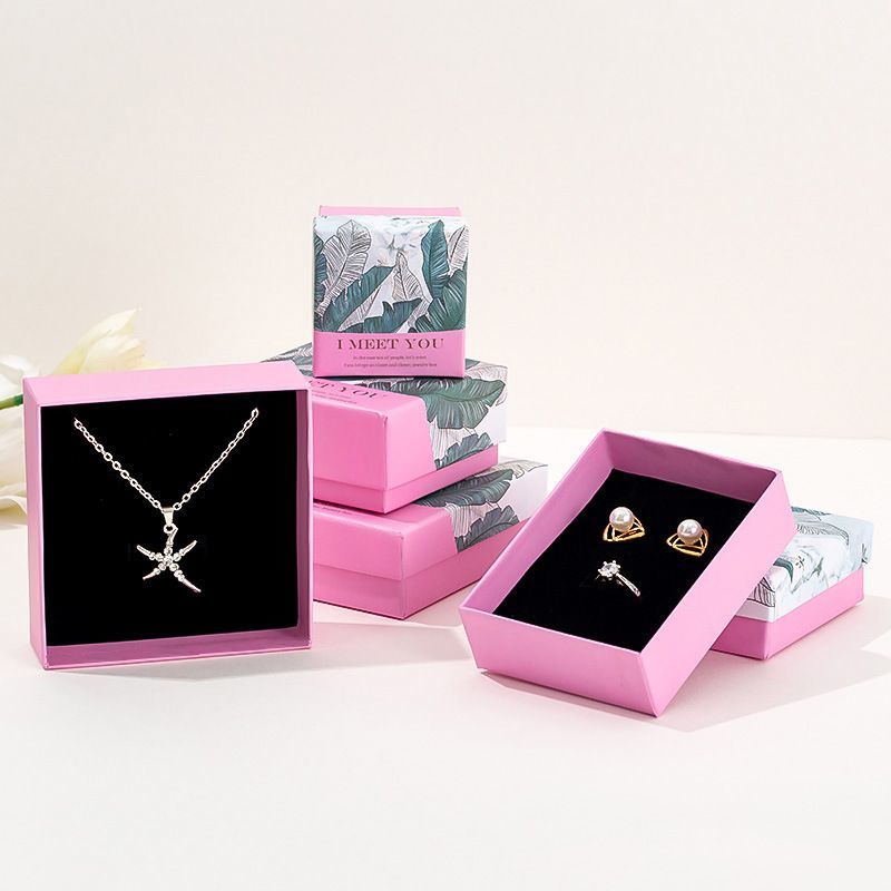 Custom Luxury Black Jewelry Packaging Paper Necklace Ring Earring Boxes Lid and Base Jewellery Set Case Cardboard Gift Box with Foam Insert