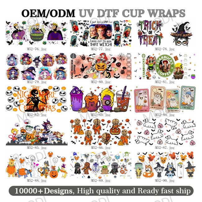 UV DTF Cup Wrap Transfers For Glass Tumblers Halloween Cup Stickers Design