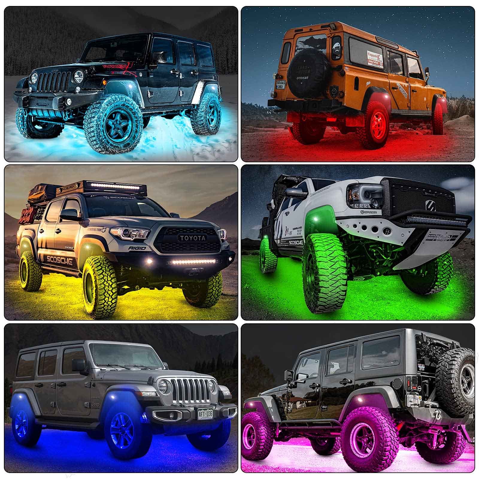 Waterproof LED RGB Rock Lights Kit APP Control Multi Function