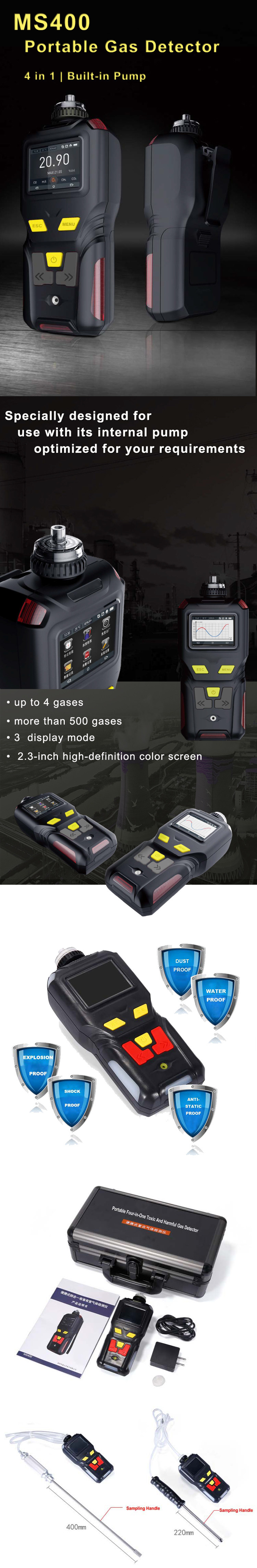CO H2S O2 EX 4 in 1 Multi Gas Detector ATEX Dust Proof Buzzer Alarm
