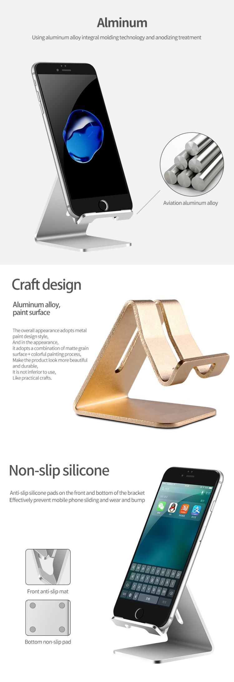 Aluminum Smart Phone Holder With Non Slip Silicone Pad
