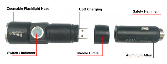 Safety Magnetic Rechargeable Flashlight With Warming Bar Usb Charge Torch