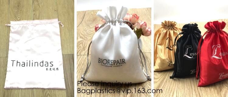 Black Satin Drawstring Bag With Gold Printing And Ribbon, Various Color Thick Matt Satin Dust Bag,Small Silver Satin Dra
