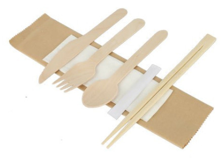 3 In 1 Compostable Disposable Wooden Utensils Cutlery Kit 160mm