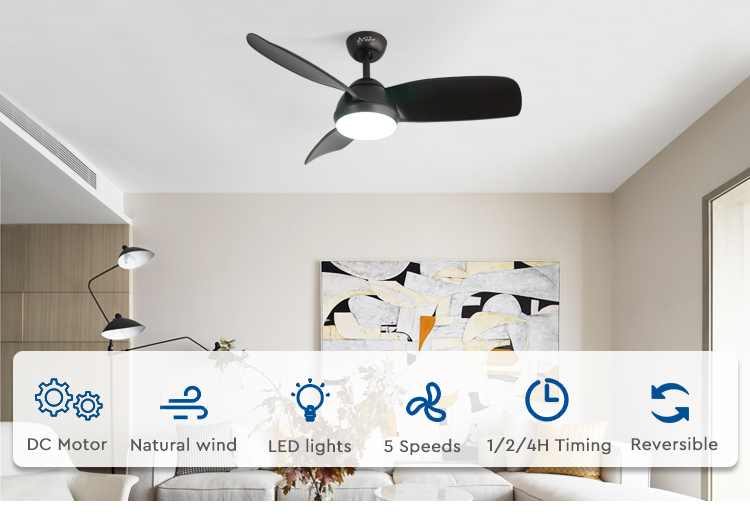 Pure Copper Motor 42-inch LED Ceiling Fan with Black ABS Blades and Metal Plastic Body