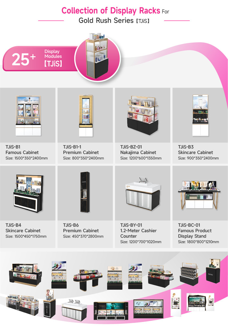 Beauty Store Showcase Famous Brand Glass Counter With Light-trips For Cosmetic Shop Display And Skincare Store Design