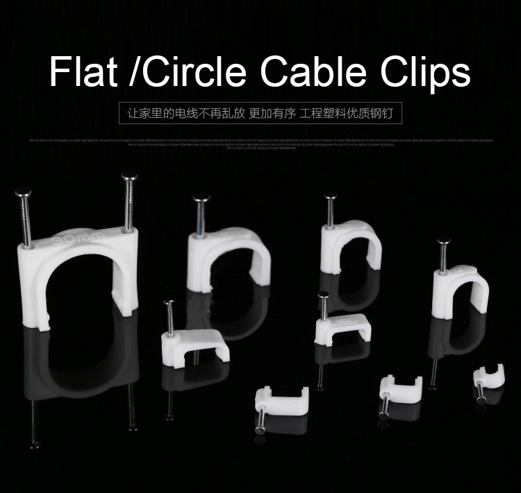 Thicker Performance Full Size Round Cable Clips with Steel Nail