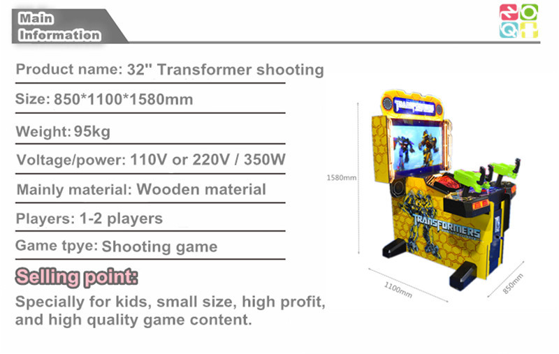Gun Games Shooting Arcade Machine 2P Transformer Style With 32 Inches Display