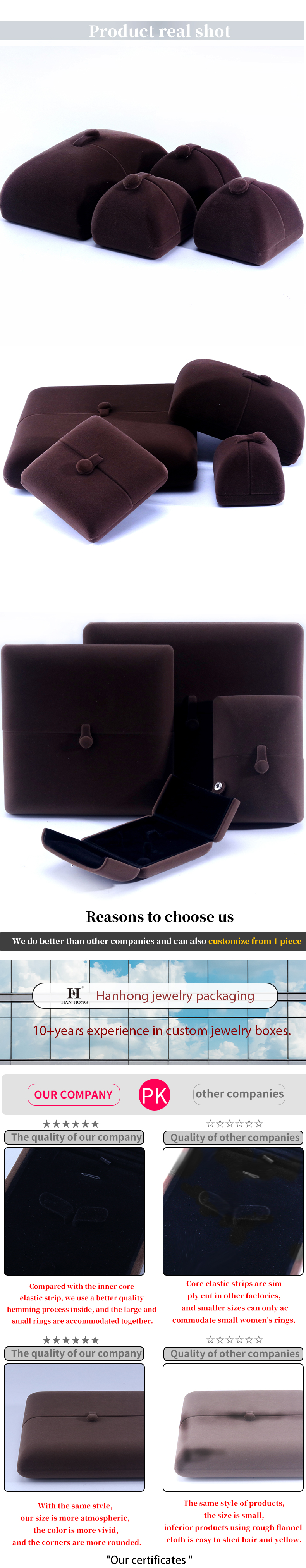 Rectangle Brown Velvet Jewelry Box for Hanhong Custom Logo Bracelet Earrings