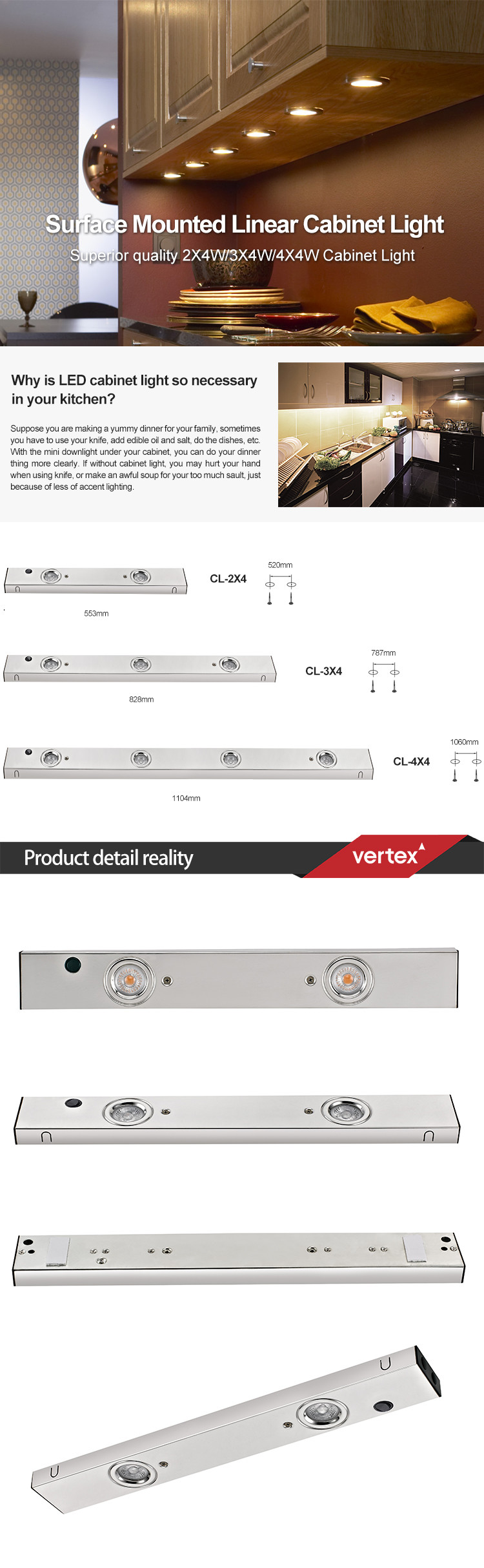 Wall Mounted Cabinet Linear Light 3000k LED Kitchen Cabinet Under Lighting