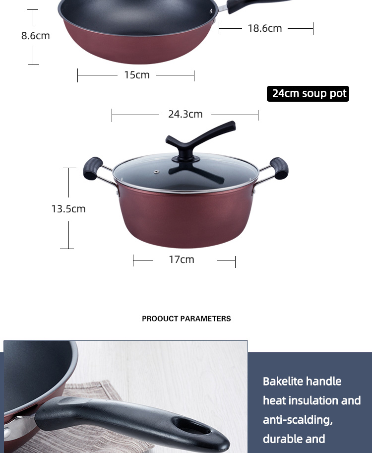 6 Pieces Red Cast Iron Cookware Set Nonstick Soup Pots For Kitchen