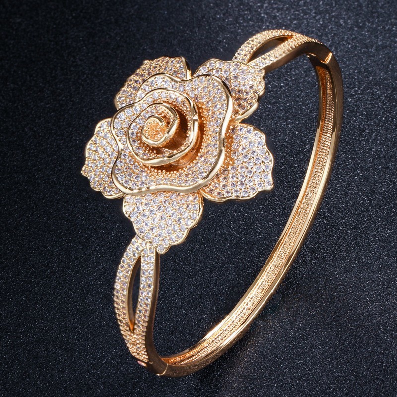Luxury Rhinestone Flower Bracelet for Women Crystal Bracelet Wedding Bridal Bracelet Gold Silver Color Bracelet Jewelry