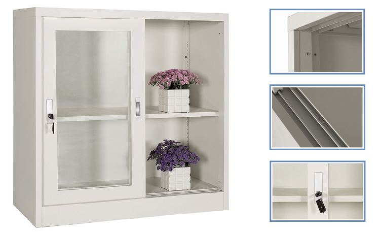 2 Sliding Glass Doors Vertical Metal Bookshelf Fireproof Metal Filing Cabinet