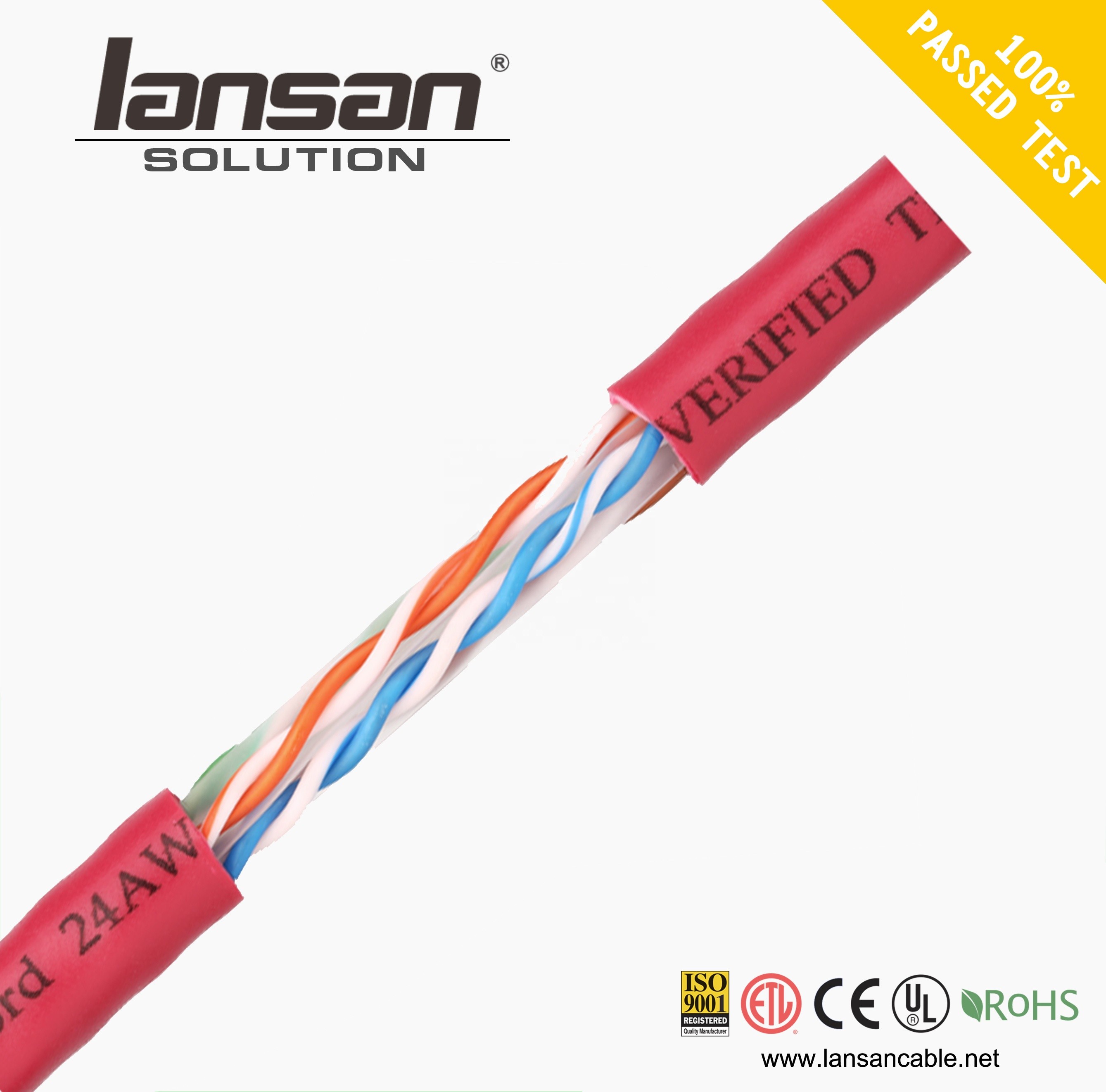 4 Pair Twister Cat6 UTP Lan Cable Roll 0.57mm BC 305m PE Cross Shielded